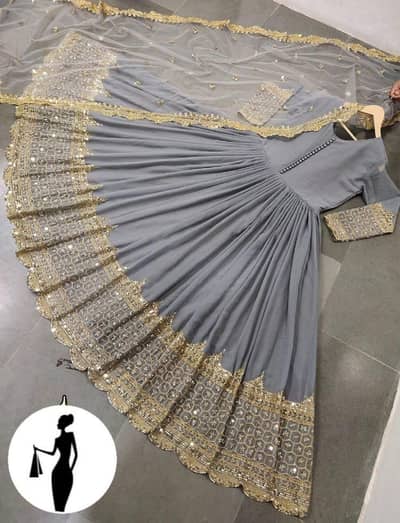 Chiffon embroidered maxi suit