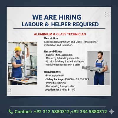 Aluminium & Glass Karigar + Helper Required