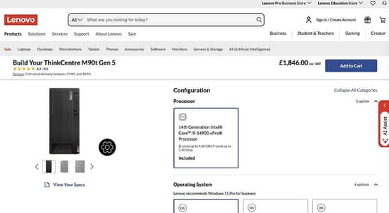 ThinkCentre M90t Gen 5 - Intel Core i9 14900 vPro - 64GB - 1TB
