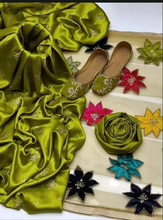 Elegance Redefined: 3-Piece Shamoz Silk Embroidered Dress With Heavy Organza Brush Paint Dupatta - Luxurious Party Wear Perfect for Weddings, Formal Events, and Special Occasions Showcasing Intricate Embroidery and Sophisticated Design