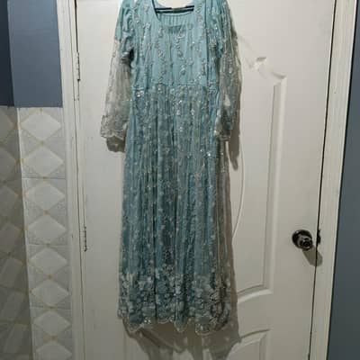 Elegant Chiffon Maxi Dress (One-Time Worn) – With Dupatta & Trouser