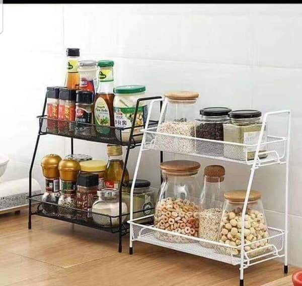 Two-Tier Free Standing Spice Rack and Jar Holder for Kitchen Storage
