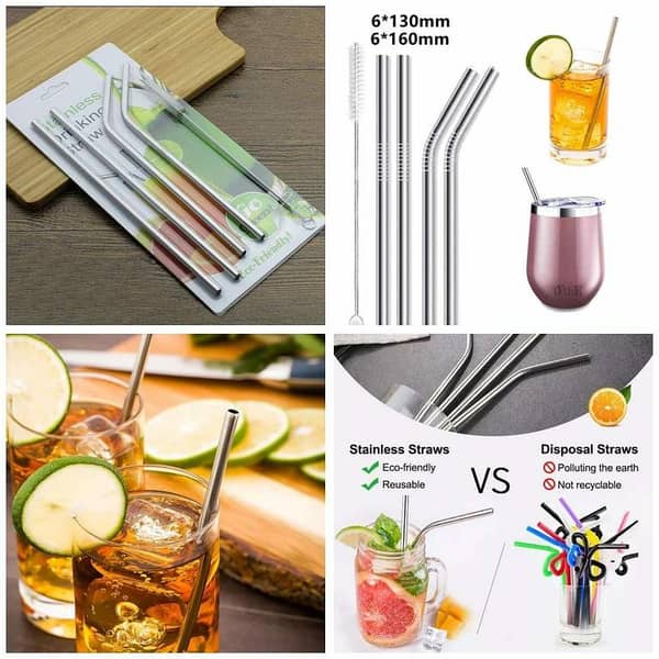 5pcs Stainless Steel Straw Set [ 2 Straight Straw + 2 Bent Straw + 1 Straw Cleaner