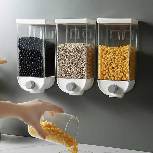 1500ml (1.5kg) Grain Storage Box ,Wall-mounted Tank, Cereal,Bean,Rice Container,Grain, oatmeal,dry fruit,& Dispenser