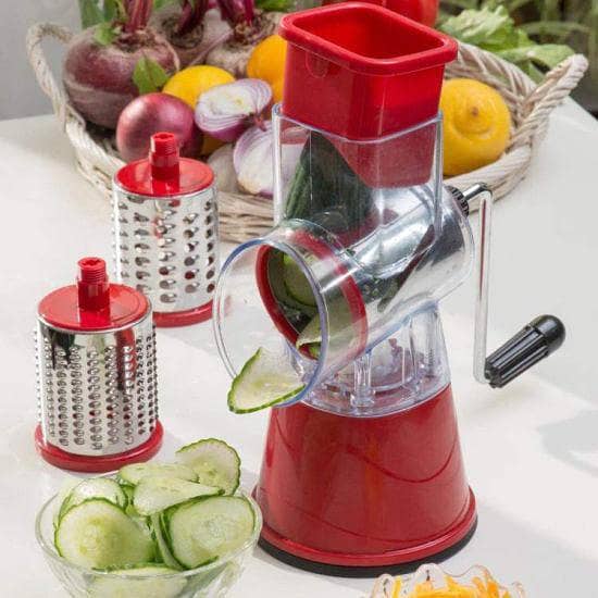 Manual Vegetable Cutter, Round Mandoline, Carrot and Onion Grater, with 3 Blades, Table Drum, Kitchen Gadgets