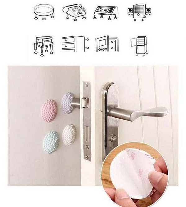 Round Silicone Rubber Door Handle Bumper Guard Stoppers - Wall Shield Protector with Self-Adhesive Feature