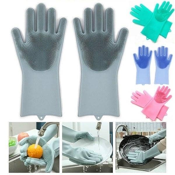 Magic Silicone Dishwashing Scrubber Dish Washing Sponge Rubber Scrub Gloves Kitchen Cleaning
