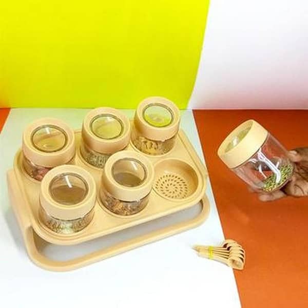Spice Zone Masala Rack with 6 Spice Jars and Spoons (500 ml Capacity Each)