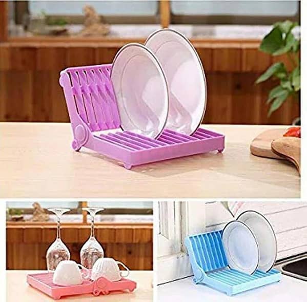 Plastic Folding Plate Holder - Kitchen Dish Rack, Dish Drying Rack, Bowl Organizer in Random Color