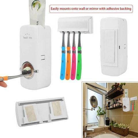 Toothpaste Dispenser and Brush Holder Set - White