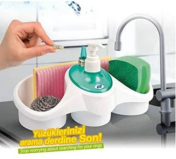 Washing Up Liquid Soap Dispenser And Sponge Holder Plastic For Kitchen Bathroom