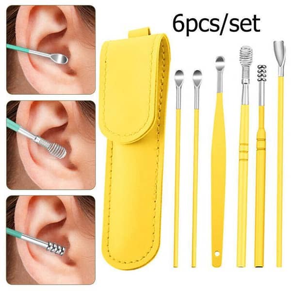 6Pcs Reusable Ear Cleaner Tool Set With Pouch