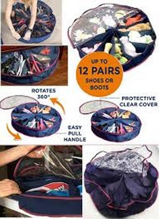 Foldable Round Non-Woven Shoe Storage Organizer Box with Transparent Window - 2-Grid Design for Home, Apartment, and Dormitory