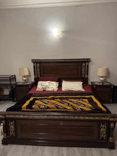 Solid Wooden Bed with 2 Side Tables for Sale