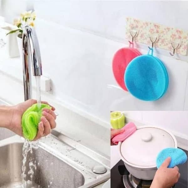 Pack of 3 Multi-Functional Silicone Dish Sponges Non Stick Dishwashing Brush, Double Sides Used, Dish Towel Scrubber for Kitchen Wash Pot Pan Dish Bowl