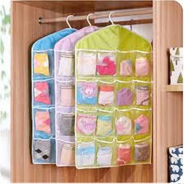 Hanging Storage Rack with 16 Pockets for Wardrobe and Balcony - Organizer for Clothes, Cosmetics, and Socks in Multicolor