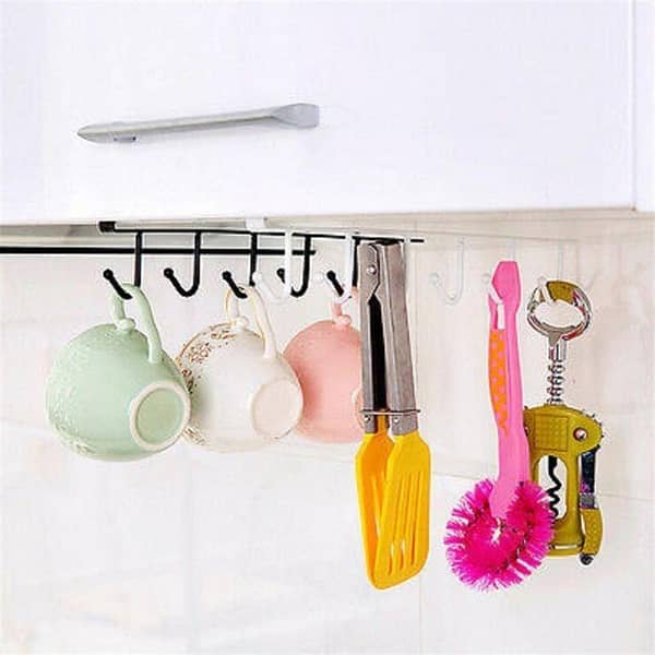 6-Hook Wardrobe Accessories Holder Stand for Bathroom, Kitchen, Cabinet, and Cloth Hanger (Assorted Colors, 1 PC)