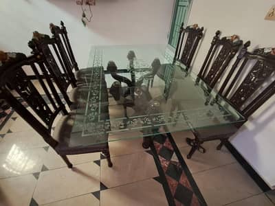 dining table with 6 chairs in sheesham/tahli wood.
