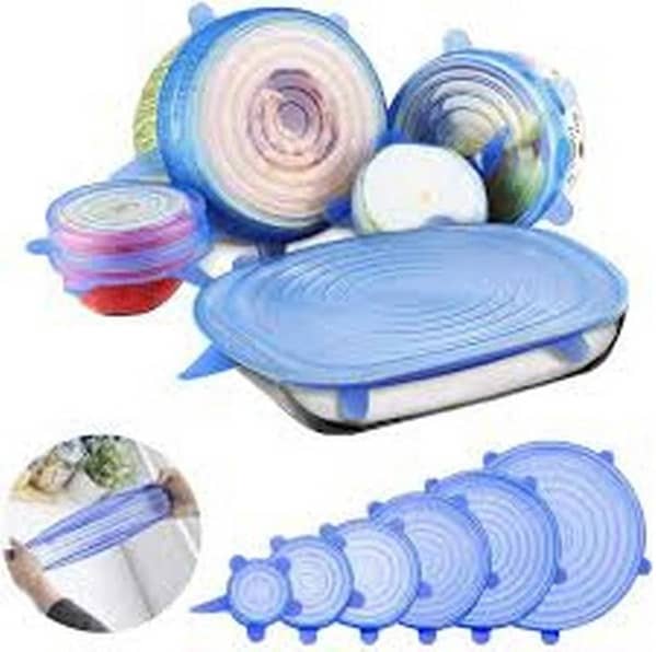 GESCHOK Silicone Stretch Lids - 6-Pack Reusable Storage Covers for Various Container Sizes