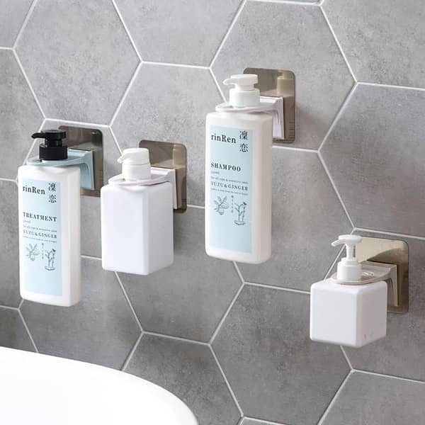 Plastic Wall-Mounted Shampoo Bottle Rack Holder - Punch-Free Liquid Soap Rack for Bathroom