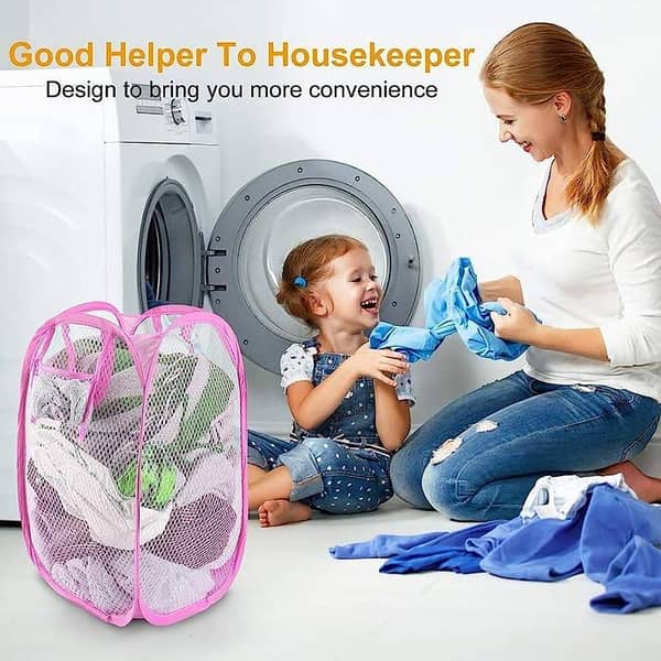 Foldable Laundry Bag Home Cloth Storage Mesh Washing Basket Bin Hamper