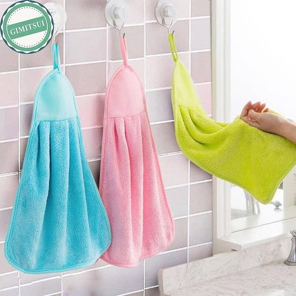 Soft Colorful Coral Hand Towel Hanging Kitchen Bathroom Wipe Dish Cloth Clean