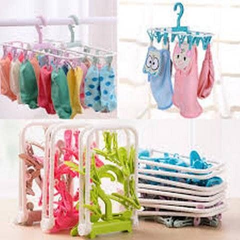 Multi-functional 12 Clips Folding Dryer and Clothes Hanger for Windproof Socks and Underwear