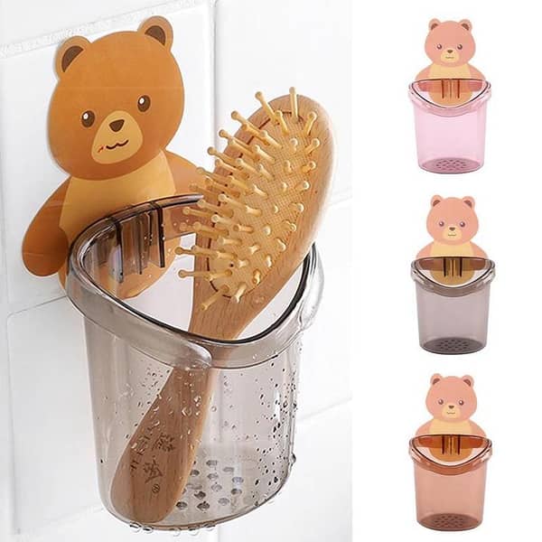 Bear Design Suction Cup Toothbrush Holder and Organizer for Bathroom and Kitchen