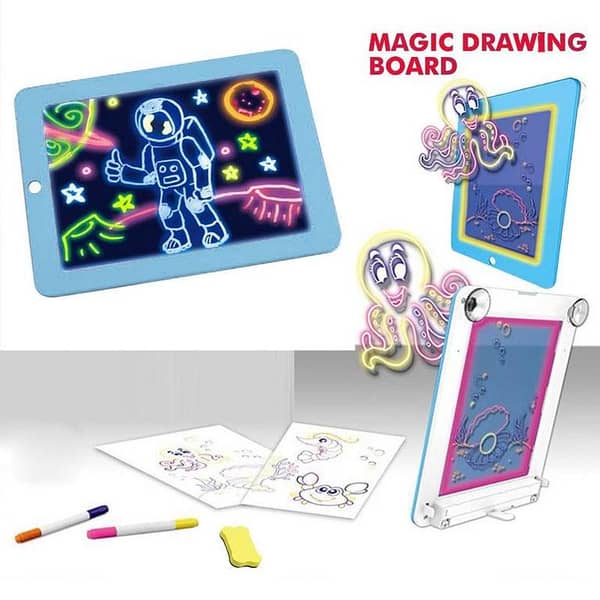 3D Magic Pad LED Writing Board For Kids Plastic Creative Art Magic Board With Pen Brush Children Clipboard Educational Set