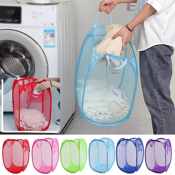 Foldable Laundry Bag Home Cloth Storage Mesh Washing Basket Bin Hamper
