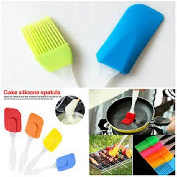 NonStick Silicone Baking Cooking Spatula and Oil Brush Set (Pack of 2, Multicolor)