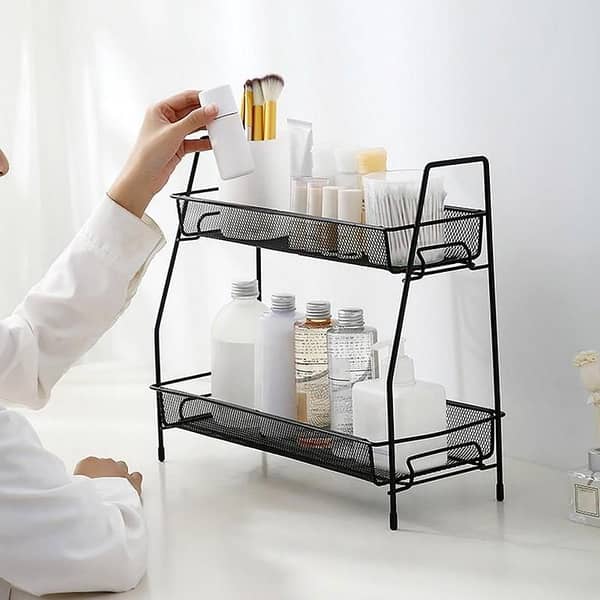 2-Tier Metal Storage Rack for Kitchen, Bathroom, Bedroom, and Office