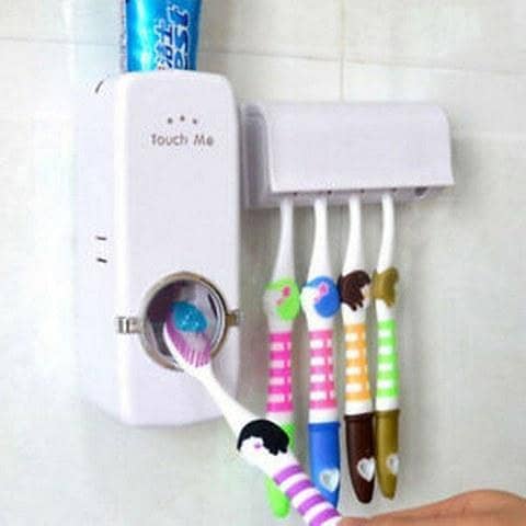 White Toothpaste Dispenser with Toothbrush Holder