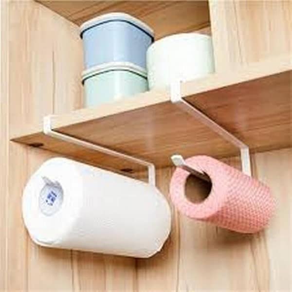 Stainless Steel Hanging Rack for Towels and Toilet Paper - Under Cabinet Roll Holder for Kitchen Storage