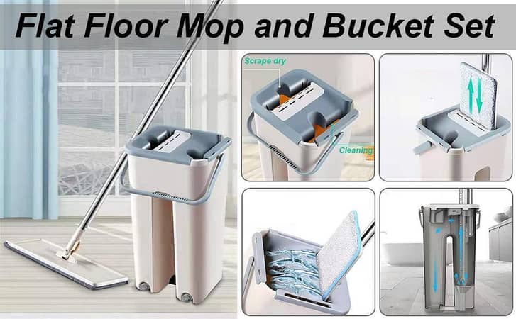 Self-Wash Squeeze Dry Flat Mop Bucket Cleaning Mop Tool