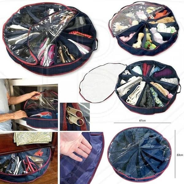 Foldable 2-Grid Round Non-Woven Shoe Storage Organizer Box with Transparent Window for Home and Dorm Use