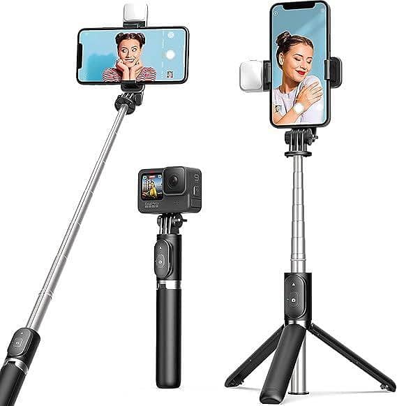 JM Jadoon 3-in-1 Selfie Stick with Mini LED Fill Light and Tripod for Smartphones, Vlogging, GoPro, Photography and Videography