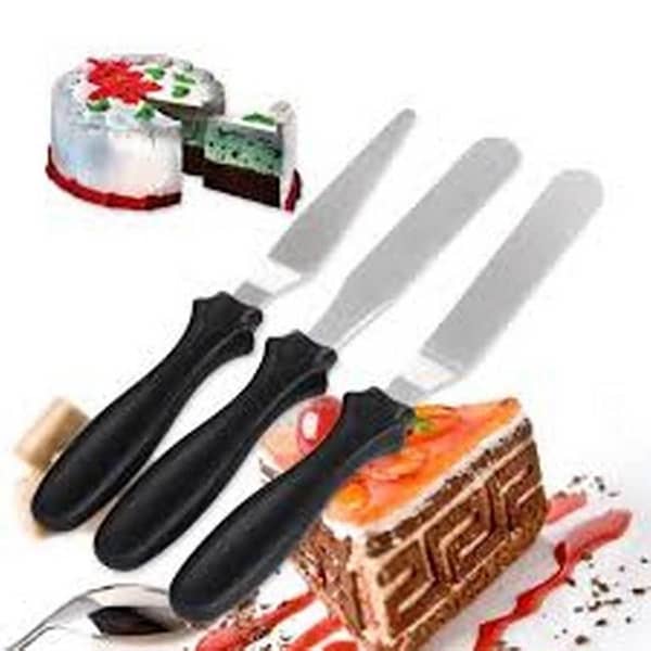 Set of 3 Multi-Functional Stainless Steel Cake Spatula Tools Cake Icing Tools 1 Straight Tool and 2 Angled Tools for Cake Decoration Baking