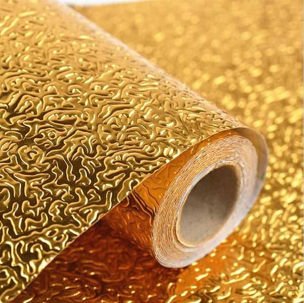 Self-Adhesive Golden Kitchen Wallpaper Stickers - Waterproof Aluminum Foil for Drawers and Cabinets