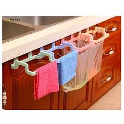 Hanging Towel Rack by Kitchen Organizer - Door and Cabinet Holder for Trash Bags