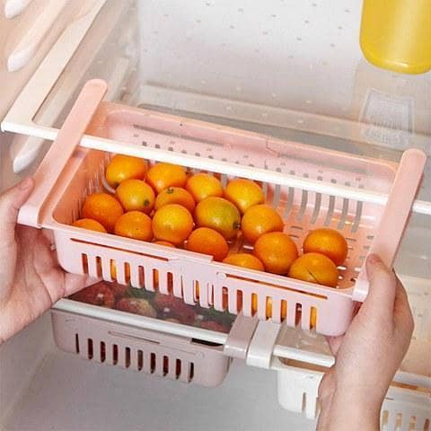 Adjustable and Stretchable Fridge Organizer - Removable Drawer Storage Shelf for Refrigerators