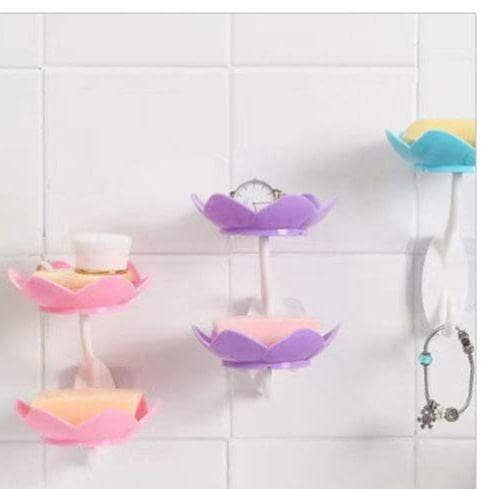 Double Layer Flower Shaped Soap Tray with Self-Adhesive Drain