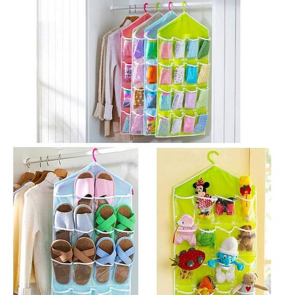 16-Pocket Clear Hanging Wardrobe Storage Organizer - Durable and Foldable