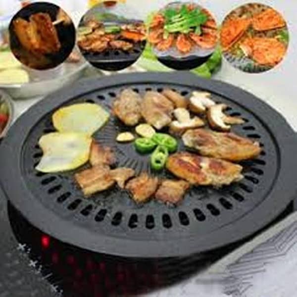 Round Iron Korean BBQ Grill Plate - 1pc Nonstick Pan for Outdoor Cassette Oven