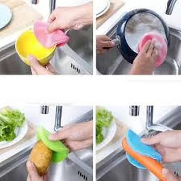 Pack of 3 Multi-Functional Silicone Dish Sponges Non Stick Dishwashing Brush, Double Sides Used, Dish Towel Scrubber for Kitchen Wash Pot Pan Dish Bowl