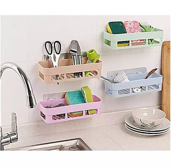 Adhesive Bathroom Shelf - Plastic Vanity Storage Organizer