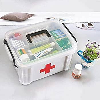 First Aid Box Lockable Medicine Storage Box Plastic Emergency Cabinet Organizer with Detachable Tray and Handle Portable First Aid Organizer for Home Camping Travel and Car