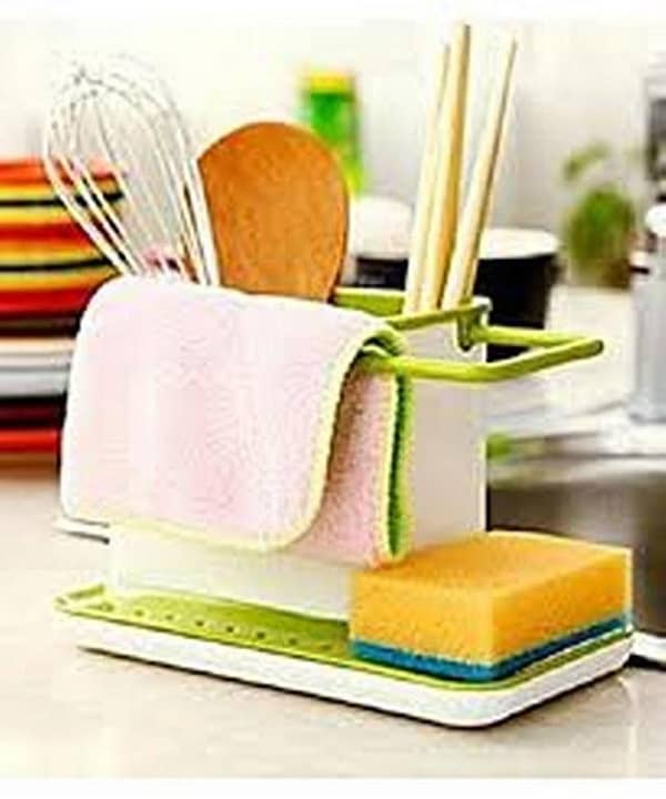 3-in-1 Sink Tidy Set Plus - Kitchen Organizer with Soap Dispenser, Brush, and Sponge Storage