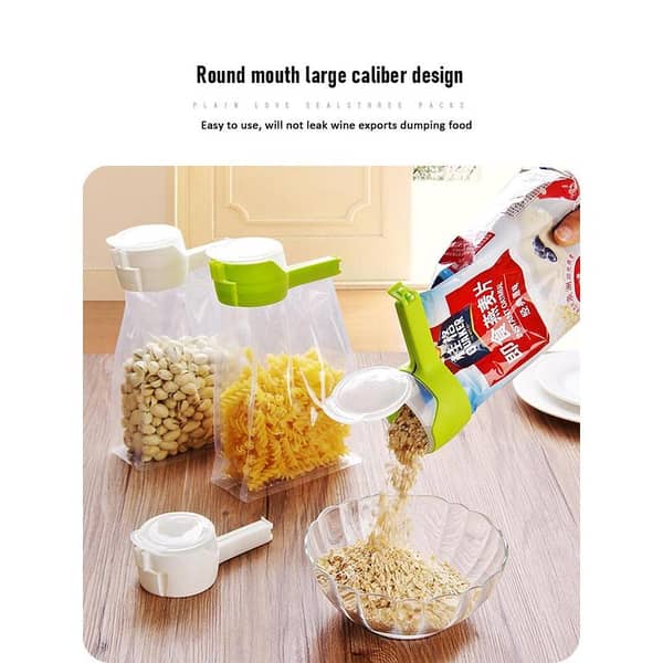 Pack pf 3 Bag Clips for Food, Food Storage Sealing Clips with Pour Spouts, Kitchen Chip Bag Clips, Plastic Cap Sealer Clips, Great for Kitchen Food Storage and Organization
