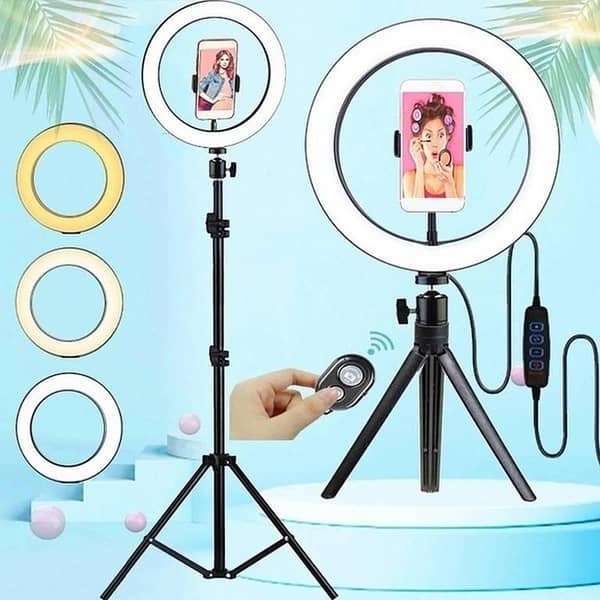 Dimmable LED Selfie Ring Fill Light for Photography and Makeup with Tripod and Mobile Holder